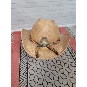 SHADY BRADY BUFFALO NICKEL & HORSE HAIR BRAID STRAW COWBOY HAT, SZ LARGE